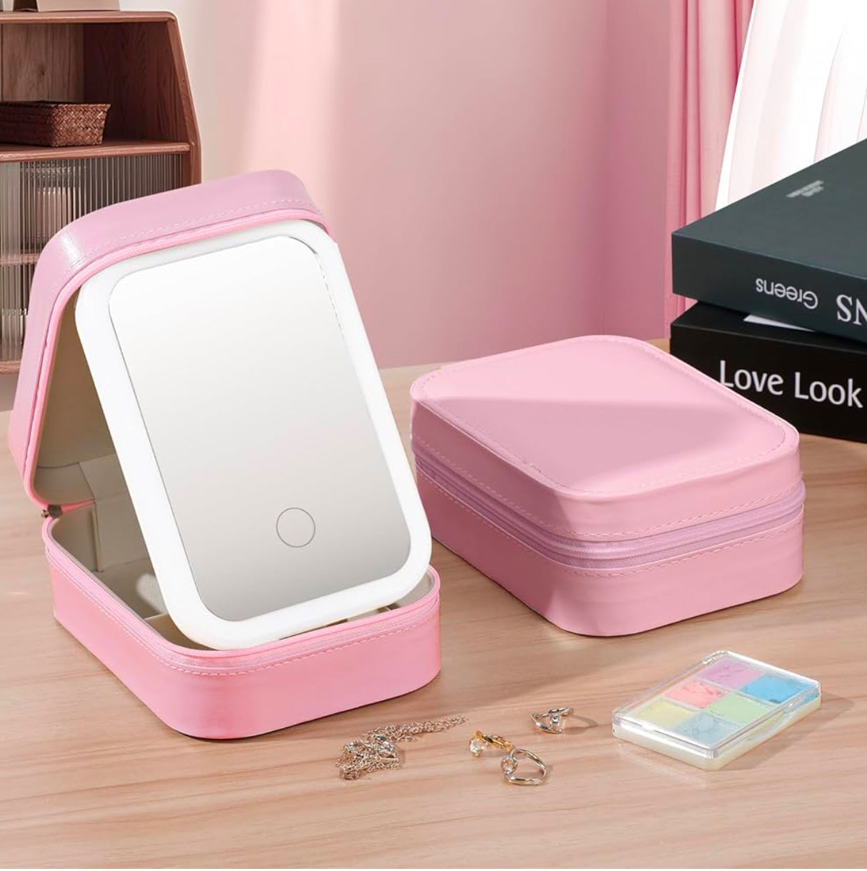 Foldable Storage Box with Cosmetic LED Mirror