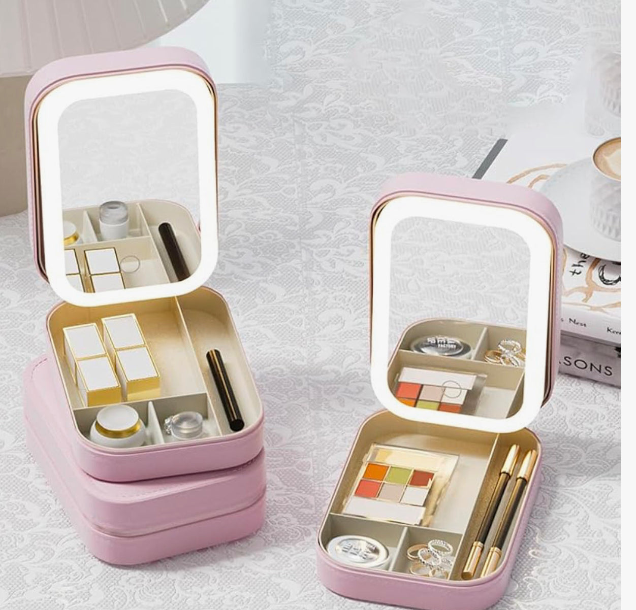 Foldable Storage Box with Cosmetic LED Mirror